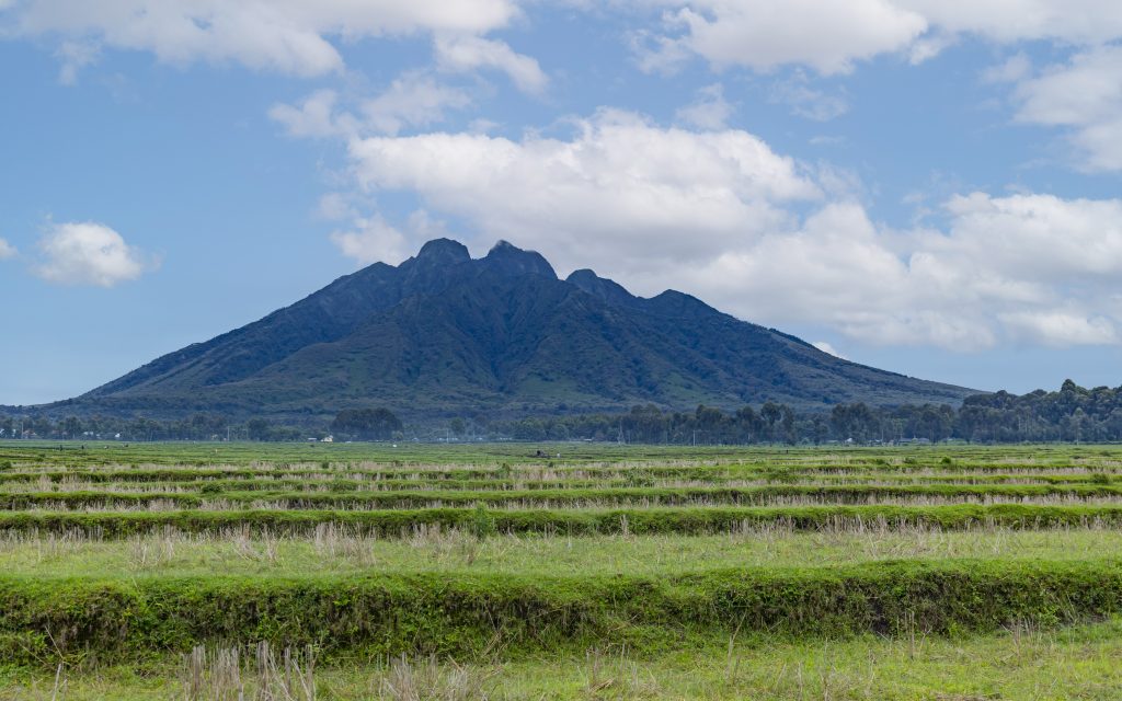 at the foot of volcanic mountain